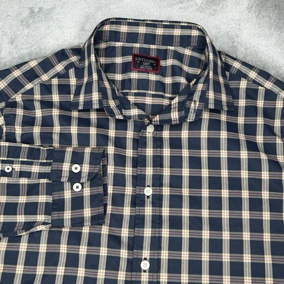 UNTUCKit Shirt Mens Large DORIN Blue Tan Red Plaid Lightweight Button Up  L - Picture 1 of 15